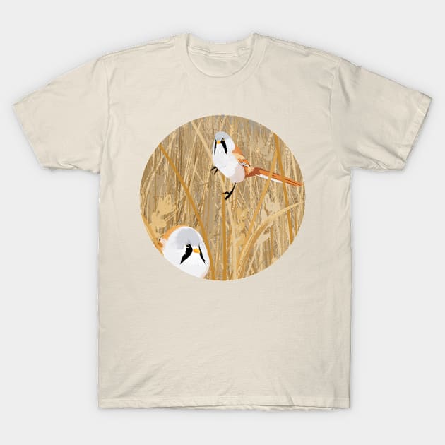 Bearded Tit birds T-Shirt by KatherineBlowerDesigns